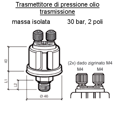 Sensore Pressione olio trasmissione,Sensore 30 bar-2 poli (1) iso, per Barca